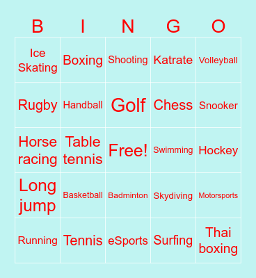 Sports Bingo Card