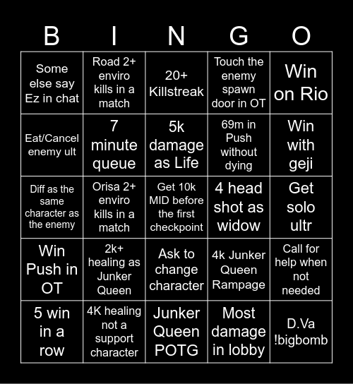 Overwatch 2 Bingo Card