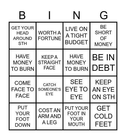 IDIOMS! Bingo Card