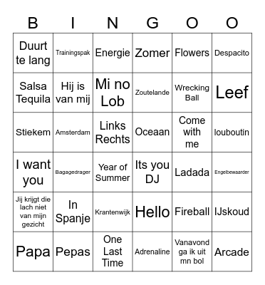 FV Bingo Musica Bingo Card