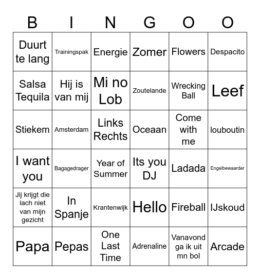 FV Bingo Musica Bingo Card