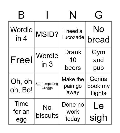 Jake Bingo Card