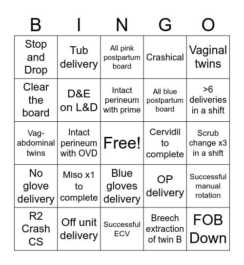 OB BINGO! Bingo Card