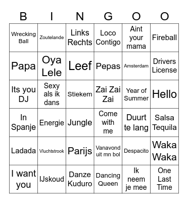 FLV Bingo Musica Bingo Card