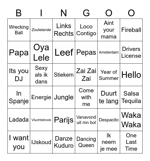 FLV Bingo Musica Bingo Card