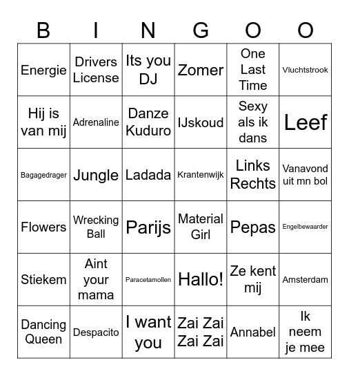 LIVa Bingo Musica Bingo Card