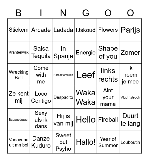 Bibi Bingo Musica Bingo Card