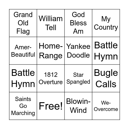 Patriotic Bingo Card