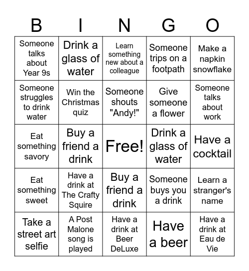 HHS Christmas in July Bingo Card