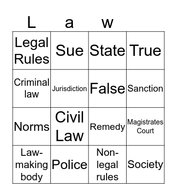 Legal Studies Bingo Card