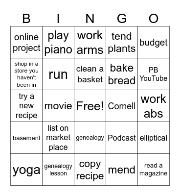 Weekly Bingo Card
