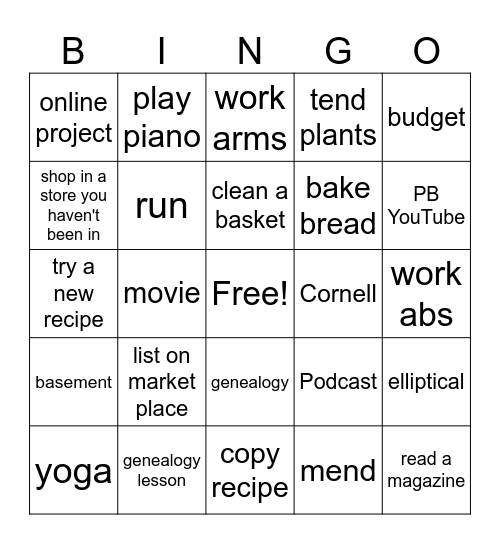 Weekly Bingo Card