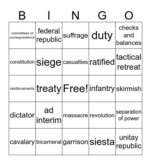 Era 5, Part 2 Vocabulary Bingo Card