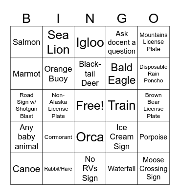 Alaska 2023 Bingo Card