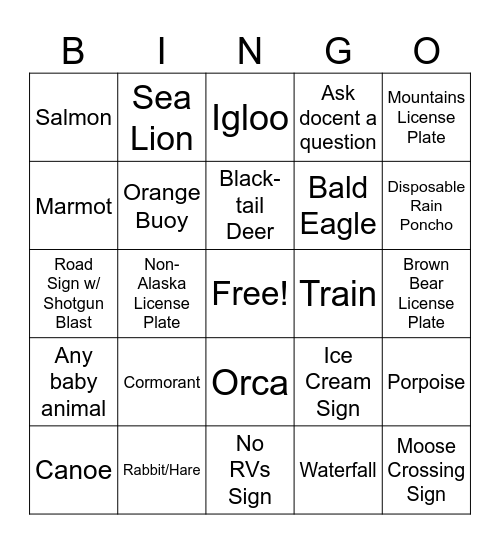 Alaska 2023 Bingo Card