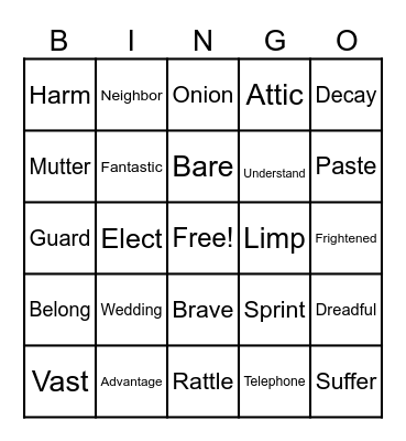 Do I know my vocabulary to win? Bingo Card