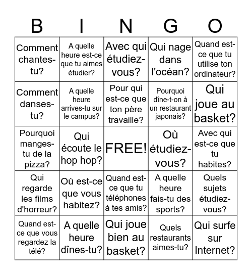 L06 Information Questions Bingo Card
