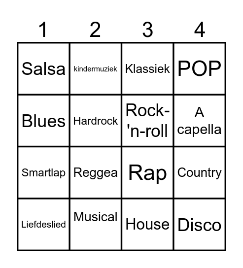 Muziek BINGO Card
