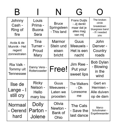 Feder muziek bingo Card