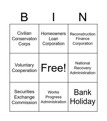 Great Depression Review (2) Bingo Card