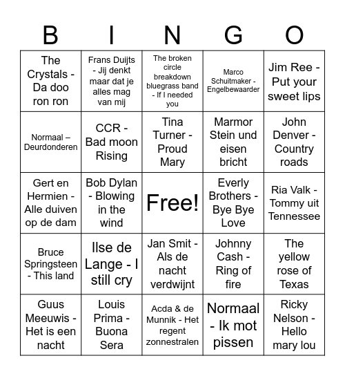 Feder muziek bingo Card