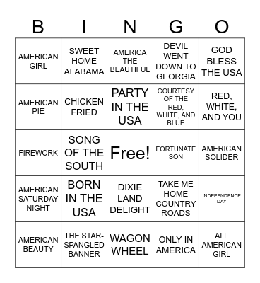 4TH OF JULY MUSIC BINGO Card