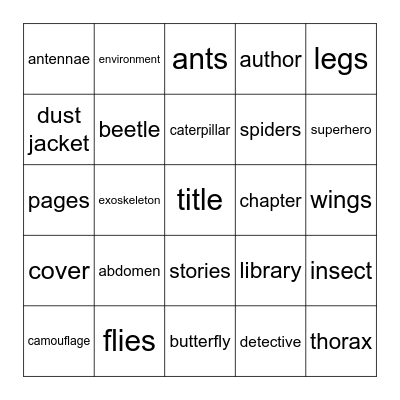 bugs and books Bingo Card