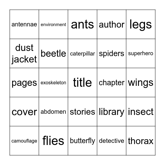 bugs and books Bingo Card