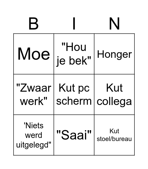 Charlie eerste werkdag Bingo Card