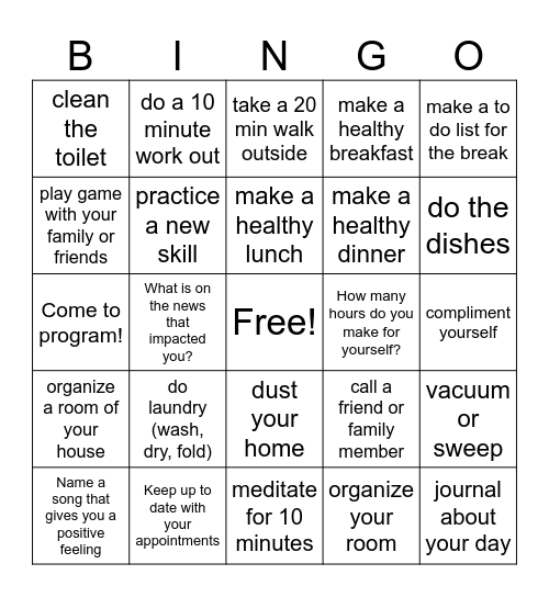 Adulting Bingo Card
