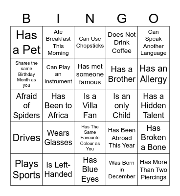 Find Someone Who Bingo Card