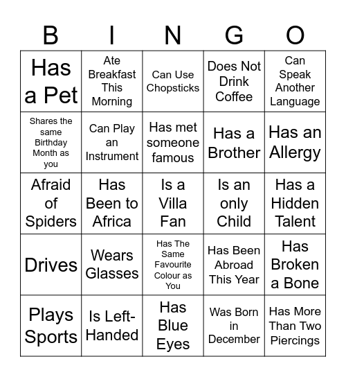 Find Someone Who Bingo Card