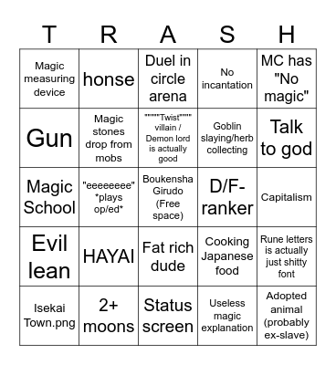 Isekai Bingo Card