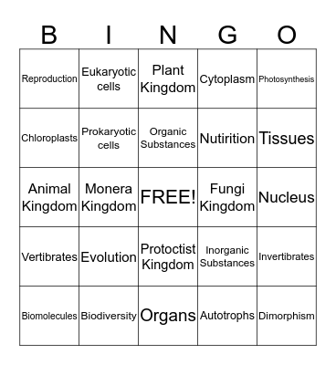 Living Things Bingo Card