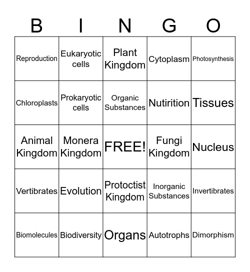 Living Things Bingo Card