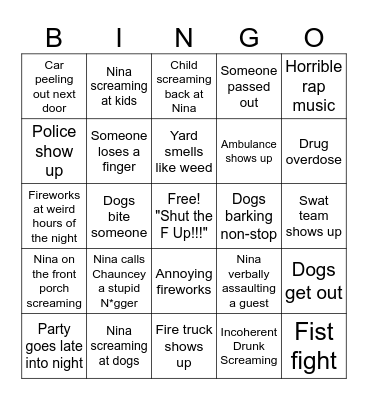 4th of July Bad Neighbor Bingo Card