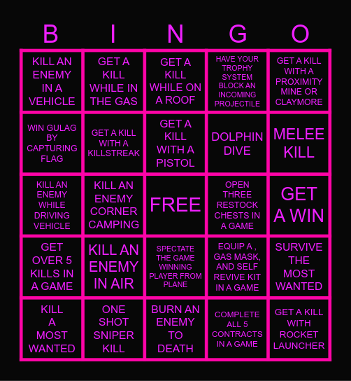 GLIZZY WARZONE BINGO Card