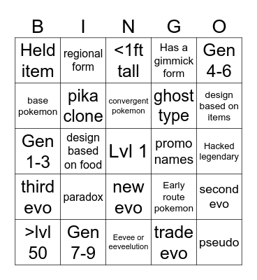 Surprise Trade Bingo Card