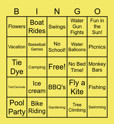 Summer Fun! Bingo Card