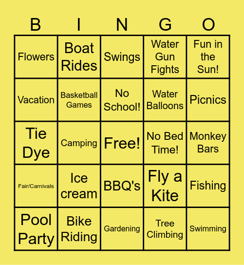 Summer Fun! Bingo Card