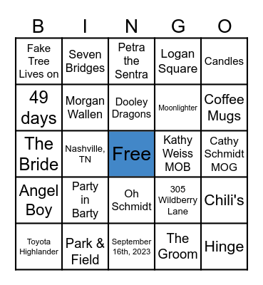 Weiss/Schmidt Bridal Bingo Card