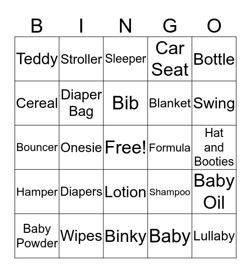 Baby Needs Bingo Card
