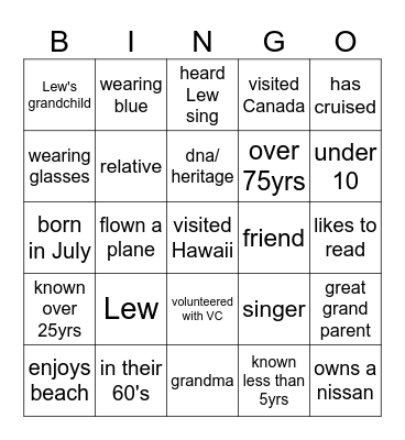 Mingle   Bingo Card