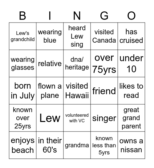 Mingle   Bingo Card