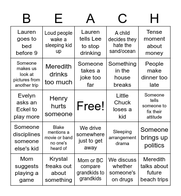Beach 2023 Bingo Card
