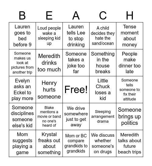 Beach 2023 Bingo Card