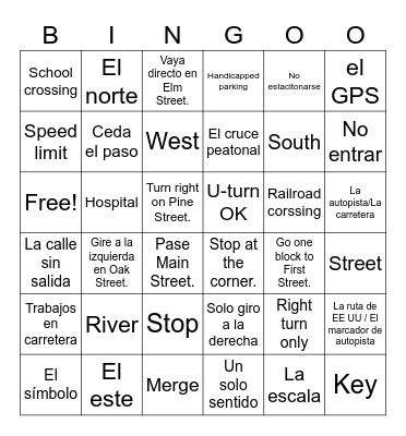 Signs/Directions and Maps Bingo Card