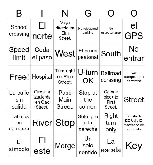 Signs/Directions and Maps Bingo Card