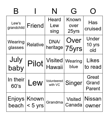 Memorial Birthday Celebration Bingo Card