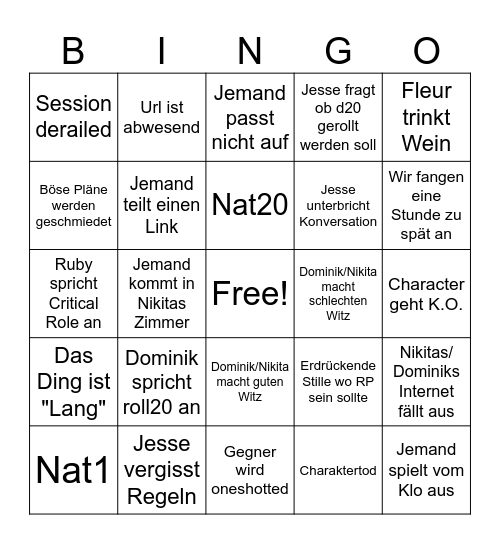 D&D Bingo Card